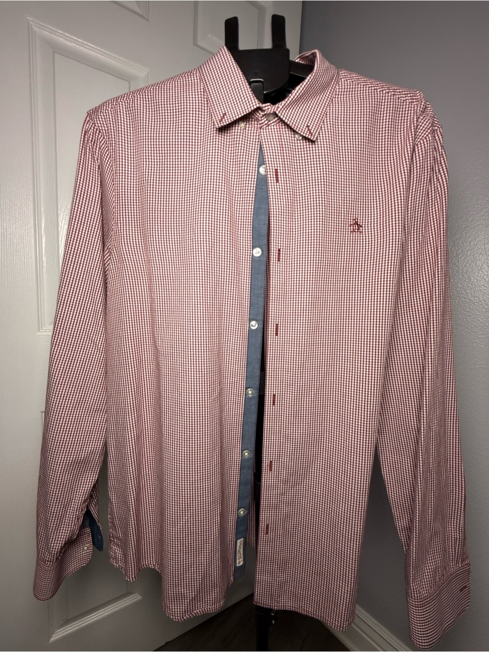Original Penguin Munsingwear Heritage Slim Fit Gingham Shirt Mens L Red Check